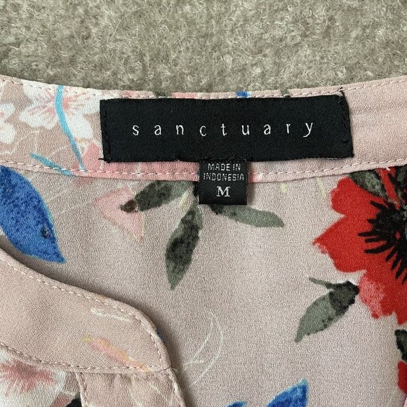 Sanctuary Shirt Womens Medium Light Pink Floral Lightweight Tie Waist Blouse - Picture 3 of 8